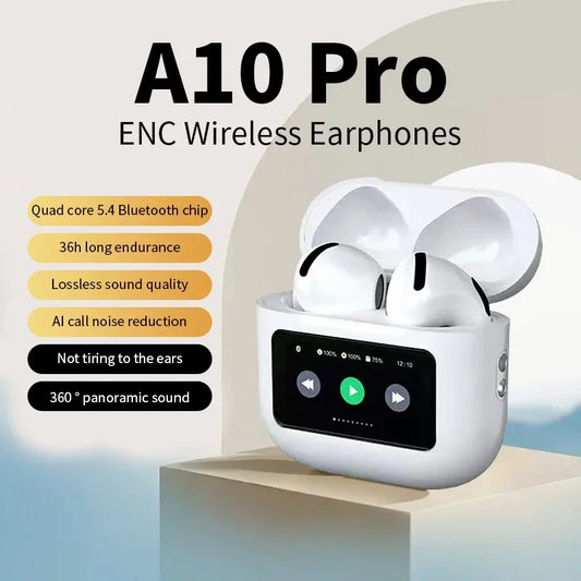 A10 Pro ANC Wireless Bluetooth 5.3 Earphones App Noise-Canceling Call Headphones Waterproof Sports Gaming Touch Screen Headset