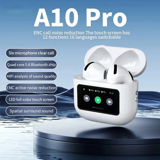 A10 Pro ANC Wireless Bluetooth 5.3 Earphones App Noise-Canceling Call Headphones Waterproof Sports Gaming Touch Screen Headset
