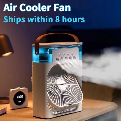 Mini Climatizador Portátil 3 en 1 con Humidificador, Ventilador de 3 Velocidades y Luz LED USB