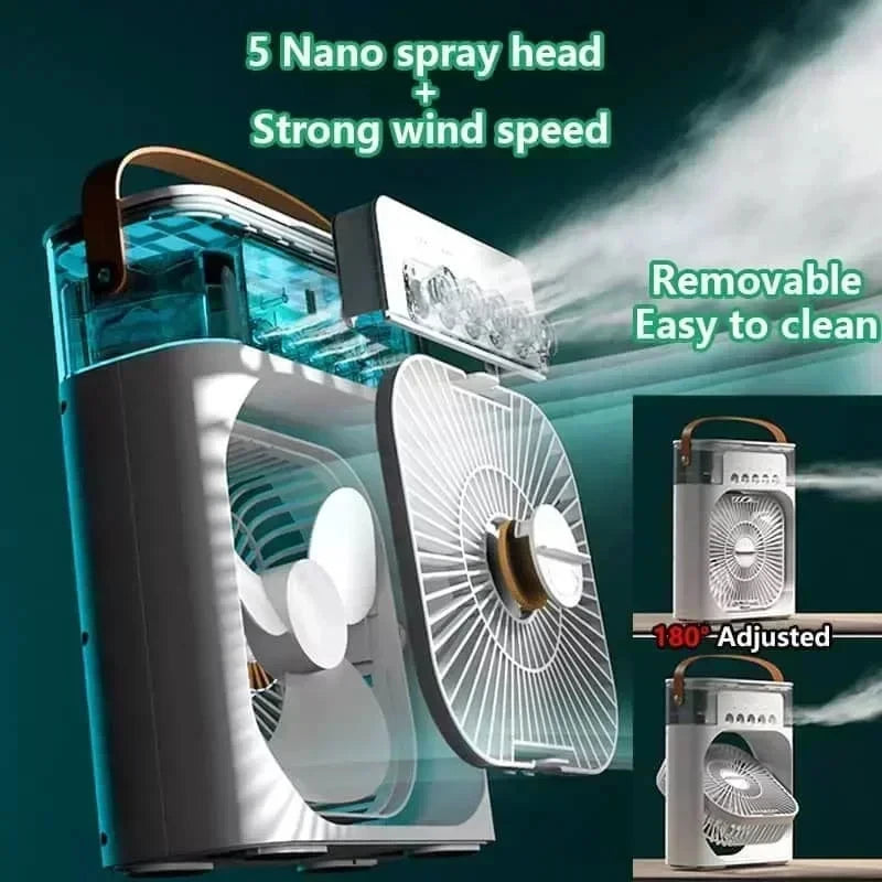 Mini Climatizador Portátil 3 en 1 con Humidificador, Ventilador de 3 Velocidades y Luz LED USB