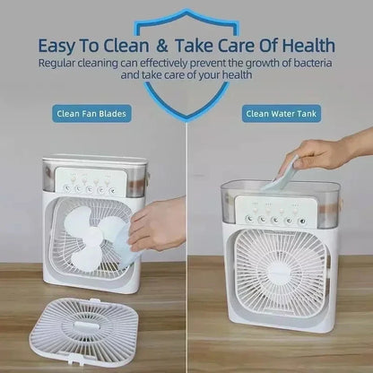 Mini Climatizador Portátil 3 en 1 con Humidificador, Ventilador de 3 Velocidades y Luz LED USB