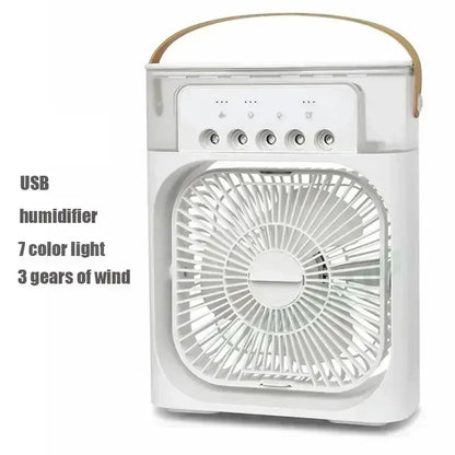 Mini Climatizador Portátil 3 en 1 con Humidificador, Ventilador de 3 Velocidades y Luz LED USB