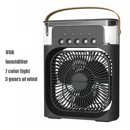 Mini Climatizador Portátil 3 en 1 con Humidificador, Ventilador de 3 Velocidades y Luz LED USB